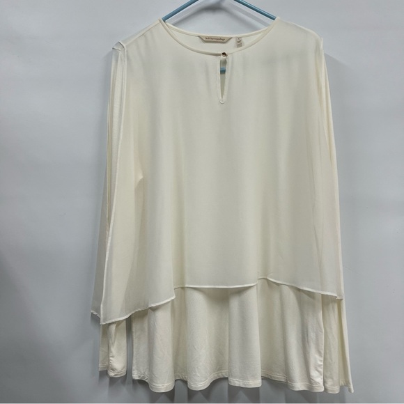 Soft Surroundings large cream overlay sheer top - Picture 1 of 9